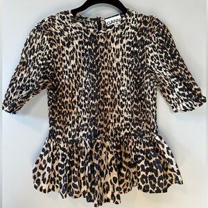 Ganni Leopard Print Blouse - Black and Tan